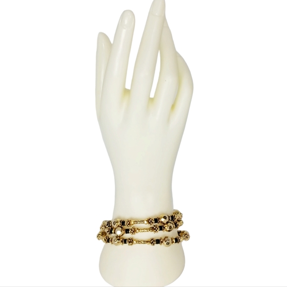 Vintage Jewelry - Vintage Gold & Black Wrap Around Bracelet Slip On Style Y2K